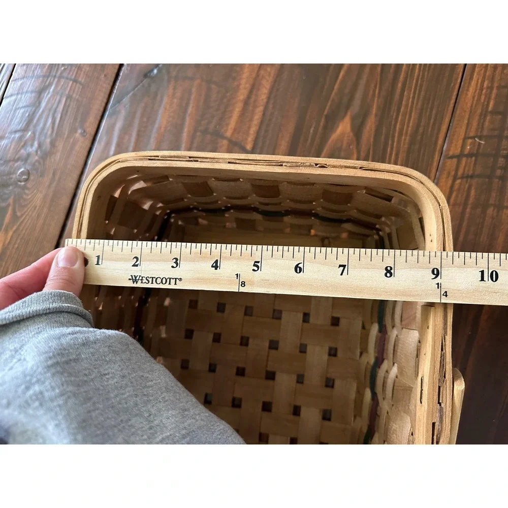Vintage Woven Wood Splint Apple Basket Farmhouse Decor Swing Handle Rectangular